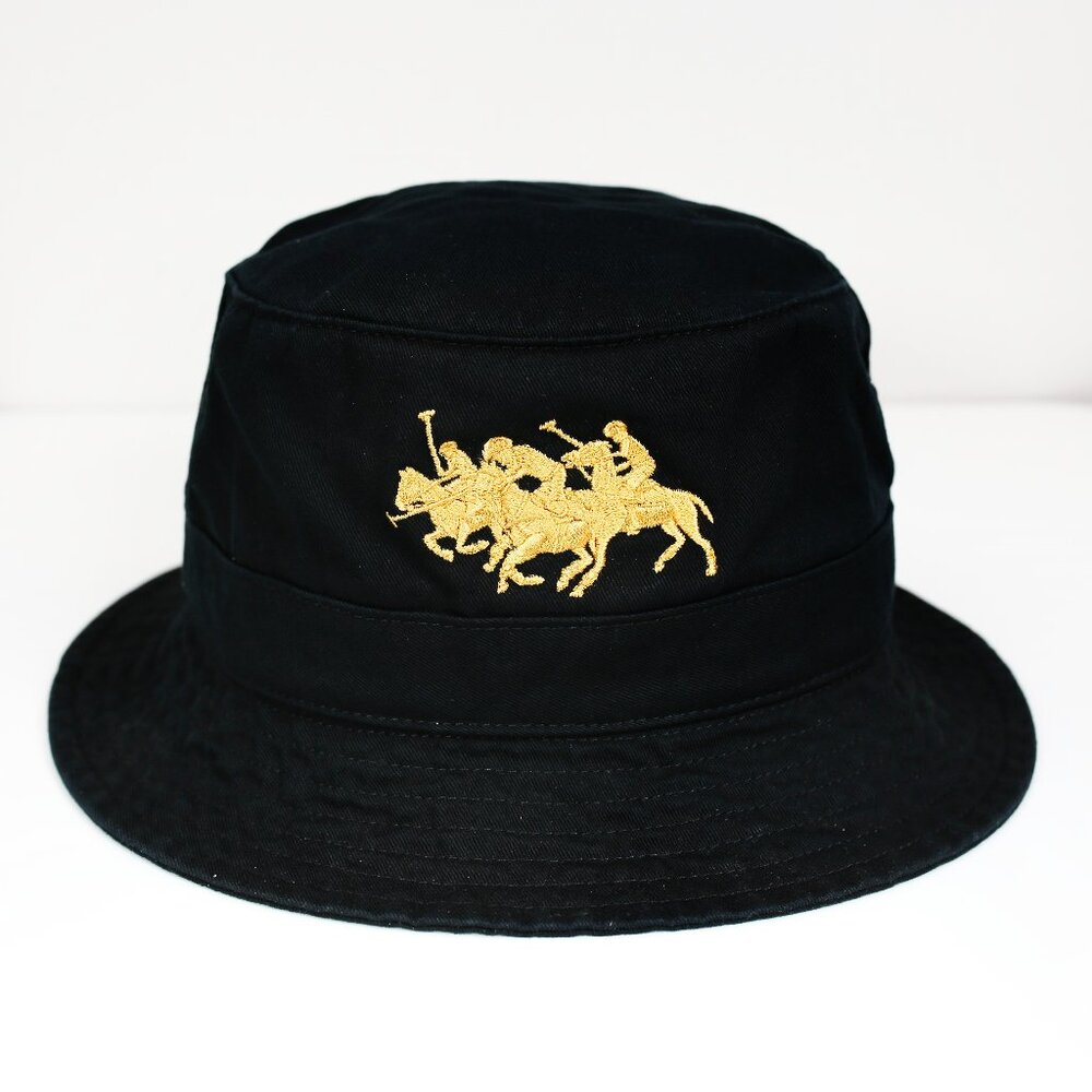 NWT POLO RALPH LAUREN TRIPLE PONY BEACHSIDE BUCKET HAT BLACK/GOLD S/M, L/XL